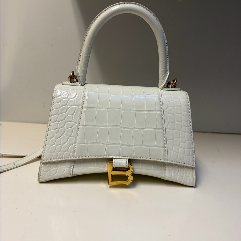 Balenciaga White Croc-Effect Leather Satchel - Picture 4 of 6